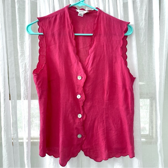 Talbots Tops - 100% Irish Linen Scalloped Edge Pink Button Up Vintage Tank Vest